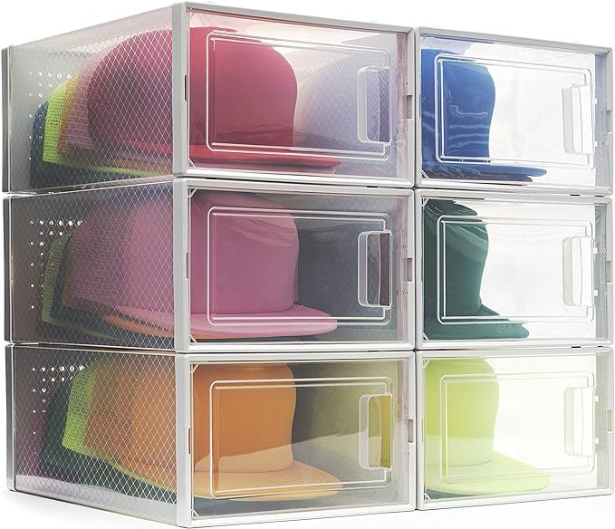 Boxy Concepts Hat Organizer for Baseball Caps (Pack of 6) - Transparent Hat Storage Box and Hat H... | Amazon (US)