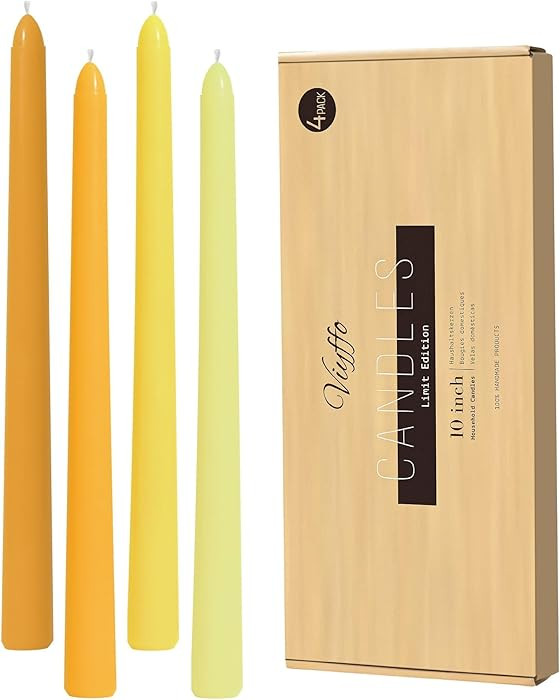 Viyffo Taper Candles 10 Inch Yellow 4 Pack Unscented, Smokeless Long Tall Tapered Candlesticks We... | Amazon (US)