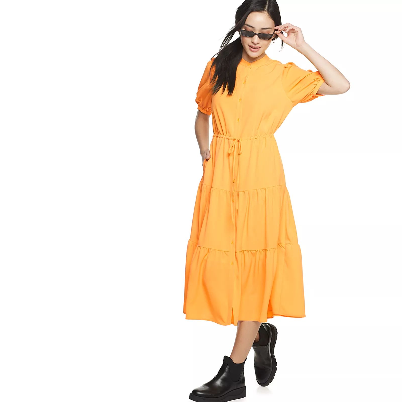 Women's POPSUGAR Tiered Shirt Dress, Size: Medium, Yellow | Kohl's