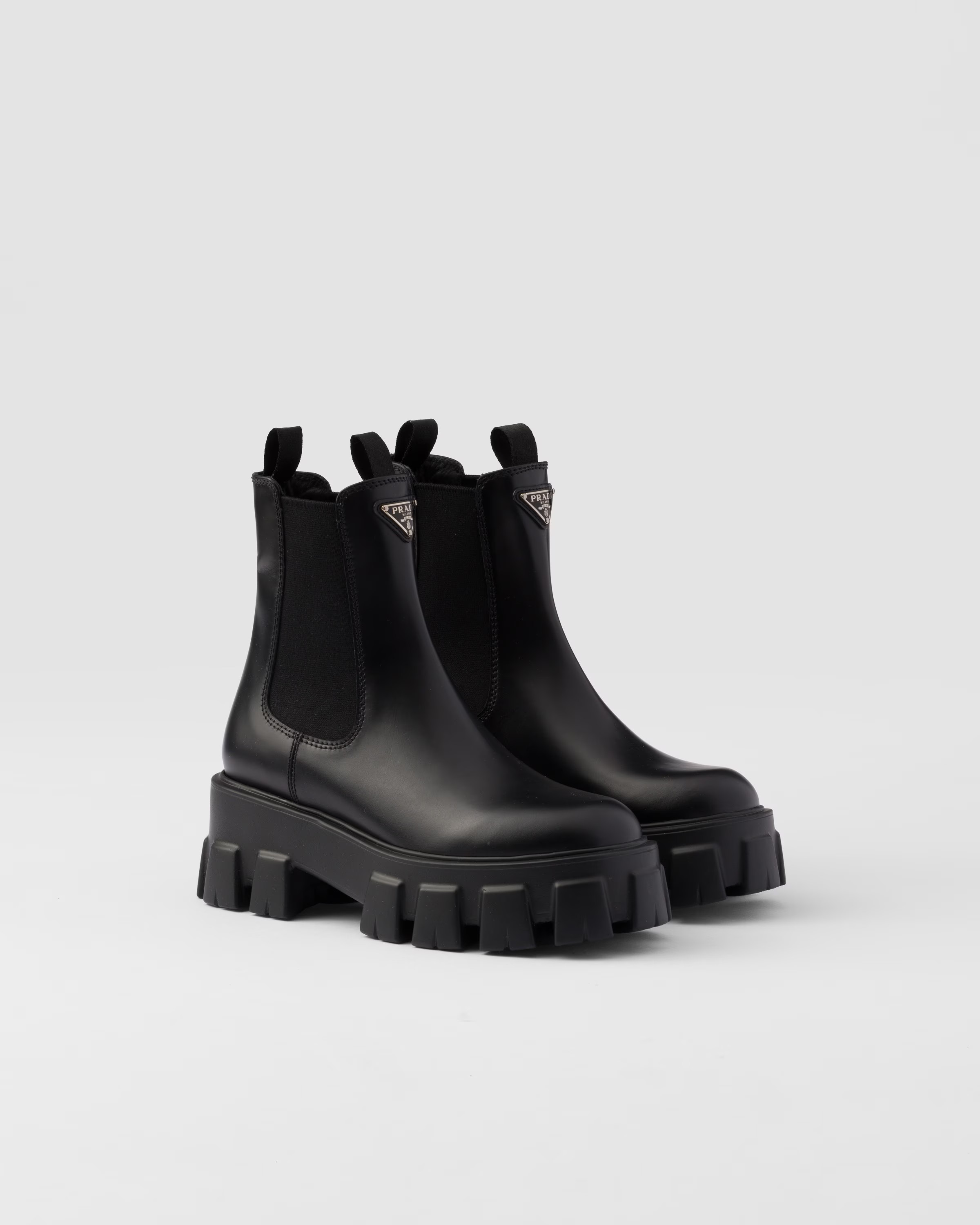 Monolith Stiefeletten aus gebürstetem Leder | Prada DE