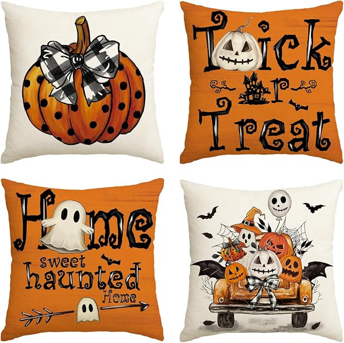 AVOIN colorlife Trick or Treat Polka Dots Pumpkin Throw Pillow Covers, 18 x 18 Inch Home Sweet Ha... | Amazon (US)