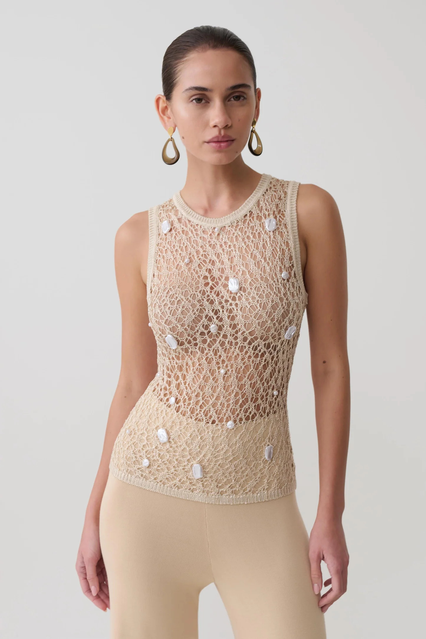 Eloise Pearl Beaded Top - Cream | MESHKI US