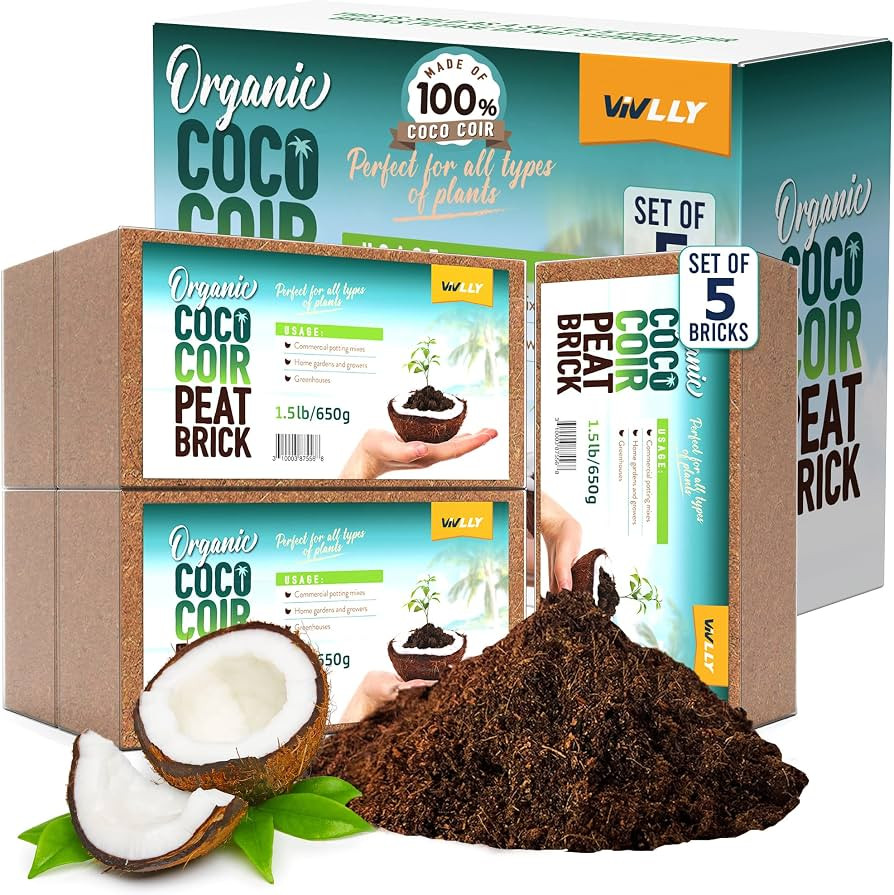 Compressed Coco Coir, 5 Pack Organic Coconut Coir, 1.4 Lbs Coco Brick, Coconut Soil with Low EC &... | Amazon (US)