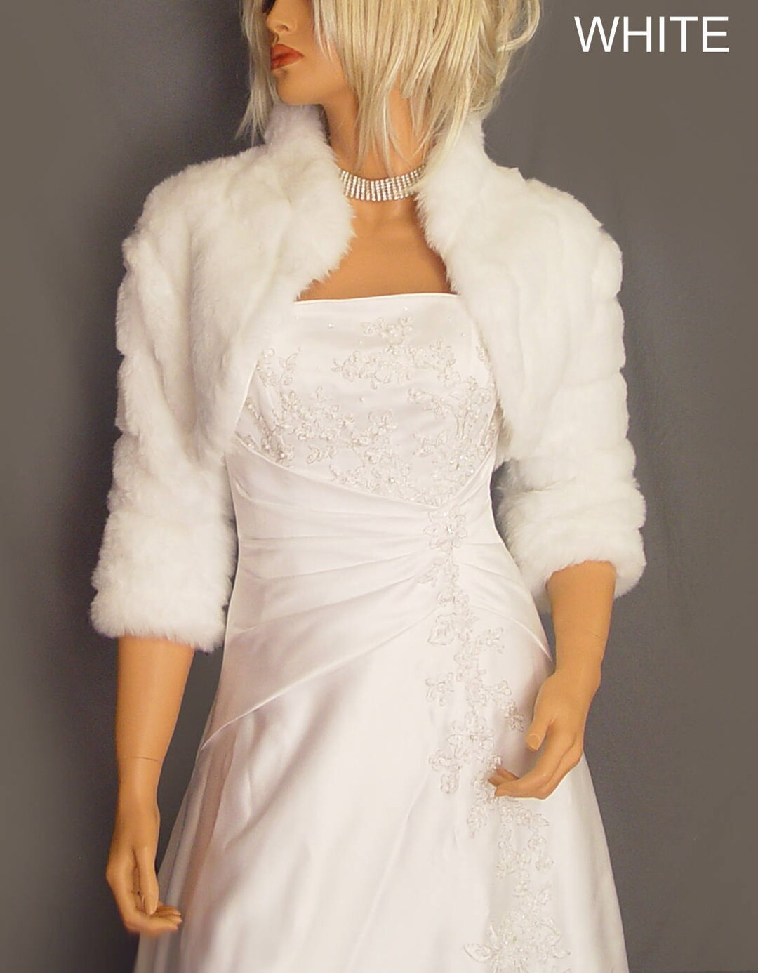 Faux Fur Bolero Jacket 3/4 Sleeve With Collar in Mink Bridal - Etsy | Etsy (US)