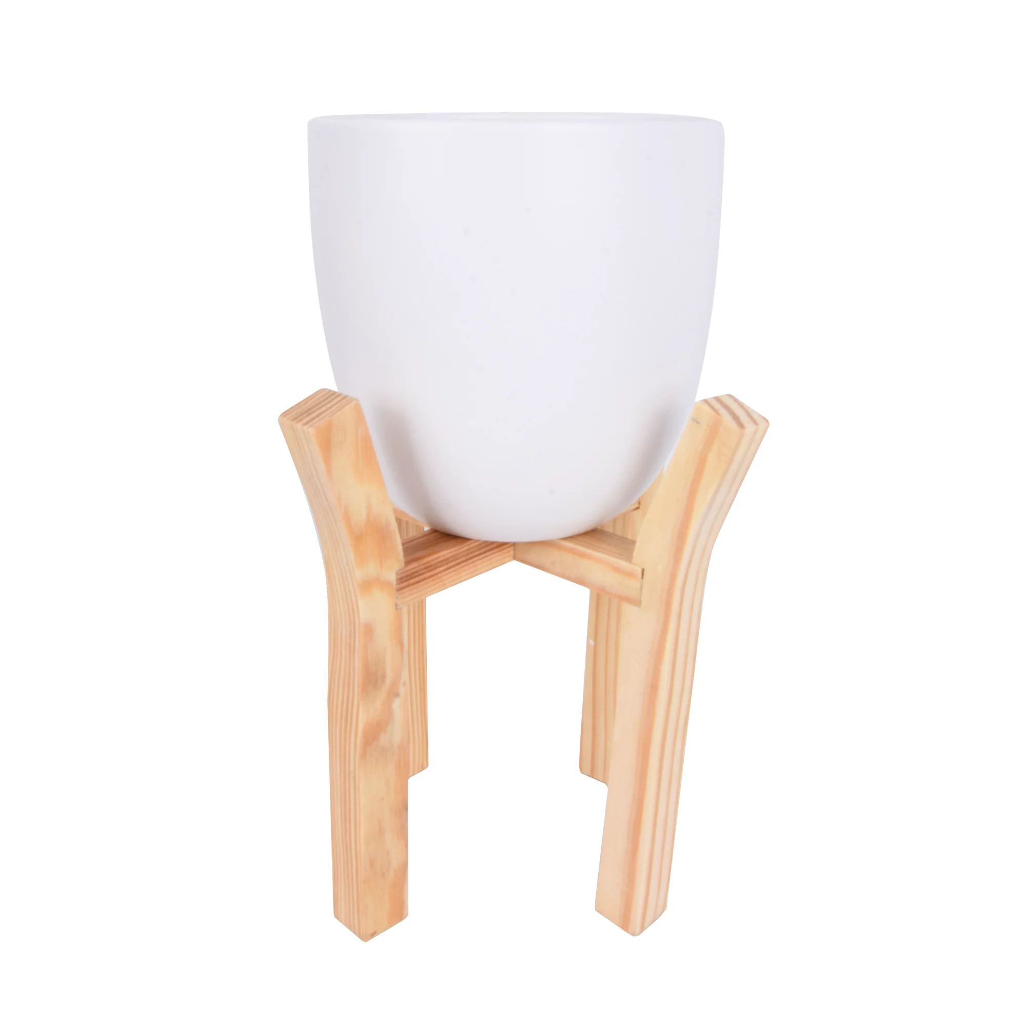 Mainstays White Ceramic Planter with Wood Stand, Set of 2 | Walmart (US)