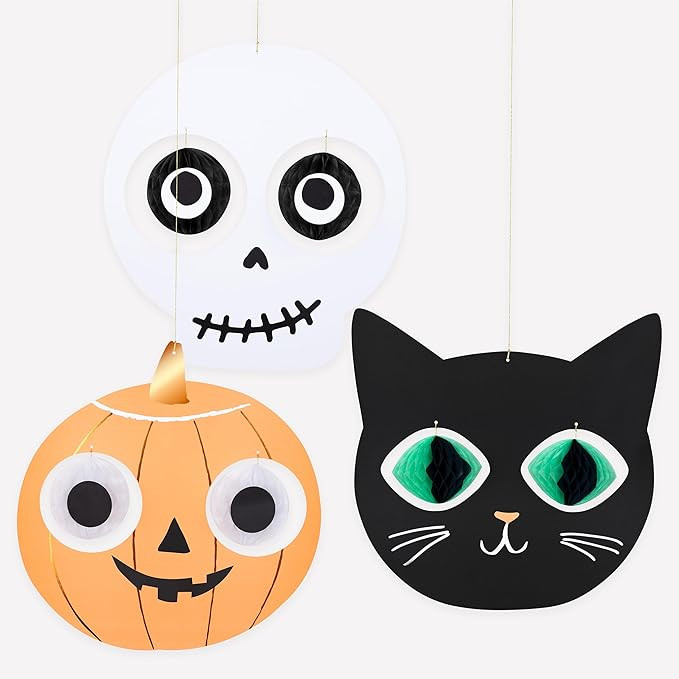 Meri Meri Halloween Heads Hanging Decorations (Pack of 3), 1 Skull, 1 Jack O' Lantern Pumpkin, 1 ... | Amazon (US)
