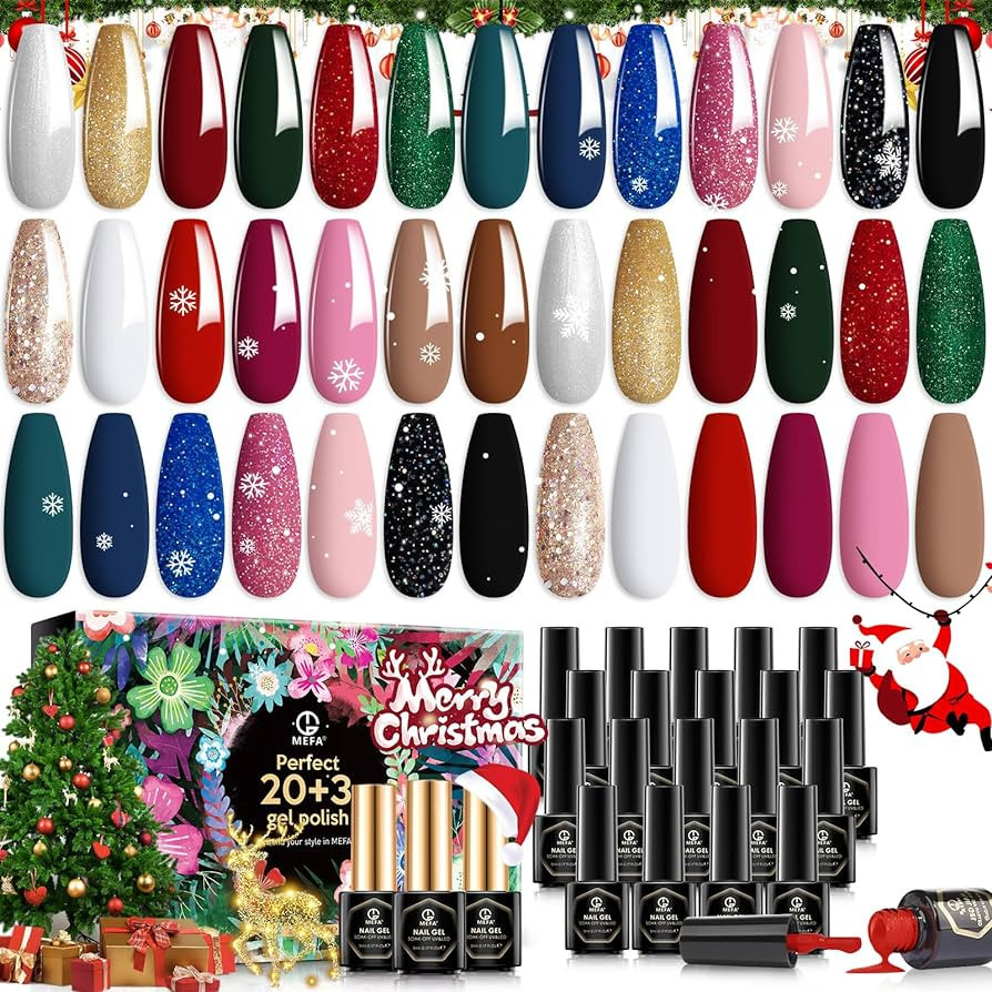 MEFA Christmas Limited Edition Gel Nail Polish Kit - 23 Pcs Winter Burgundy Red Green Gel Polish ... | Amazon (US)