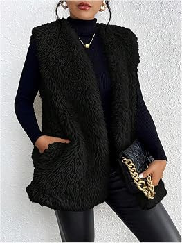 Verdusa Women's Fuzzy Faux Fur Sleeveless Vest Teddy Coats Open Front Plush Waistcoat Outerwear | Amazon (US)
