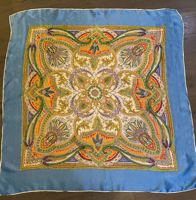 Vintage Silk Square Scarf Colorful Paisley/Blue Edge  32"x31" 1950/60s MCM READ | eBay US
