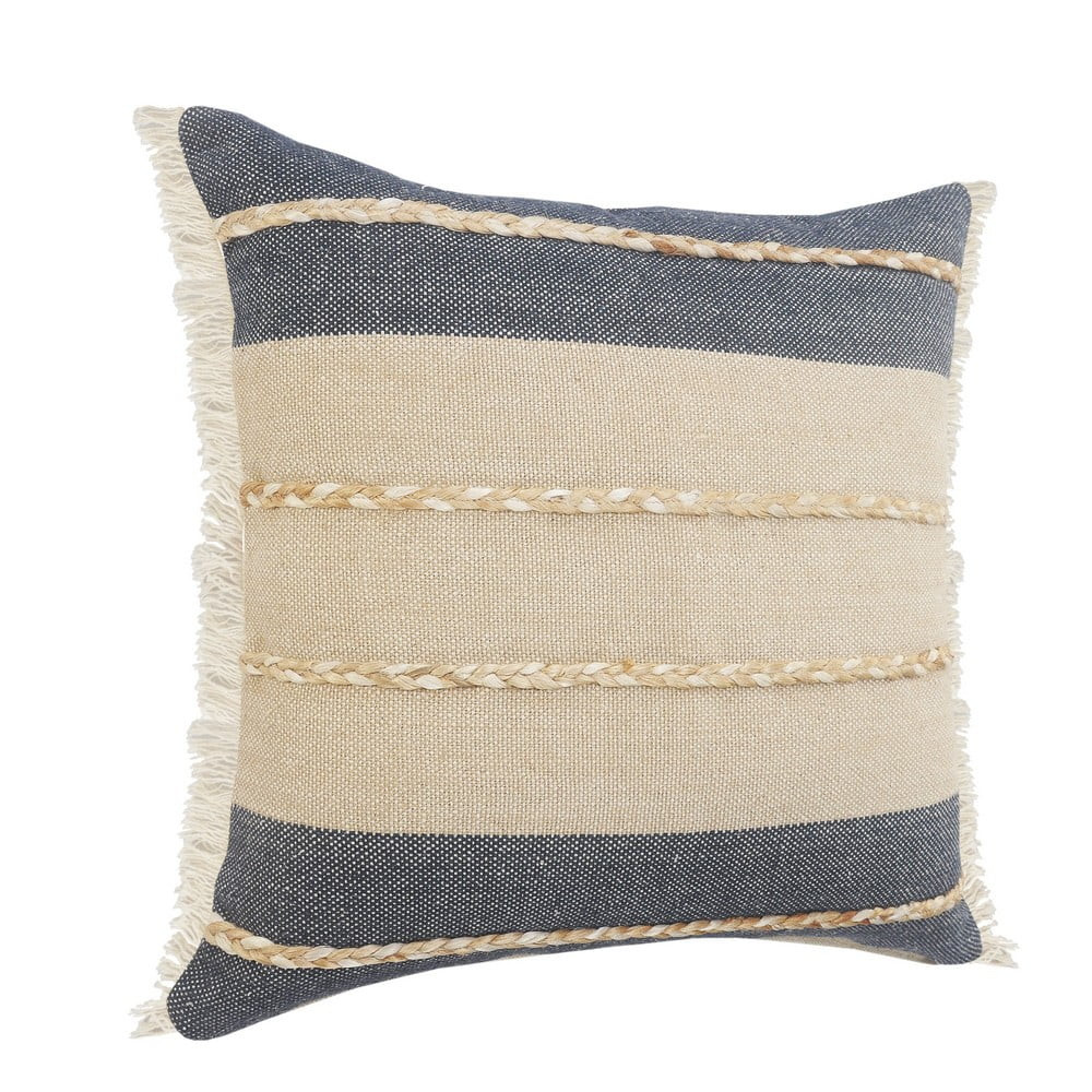 Birch Harbor Atlantis Denim Blue and Taupe Throw Pillow with Jute Braiding and Fringe | Walmart (US)