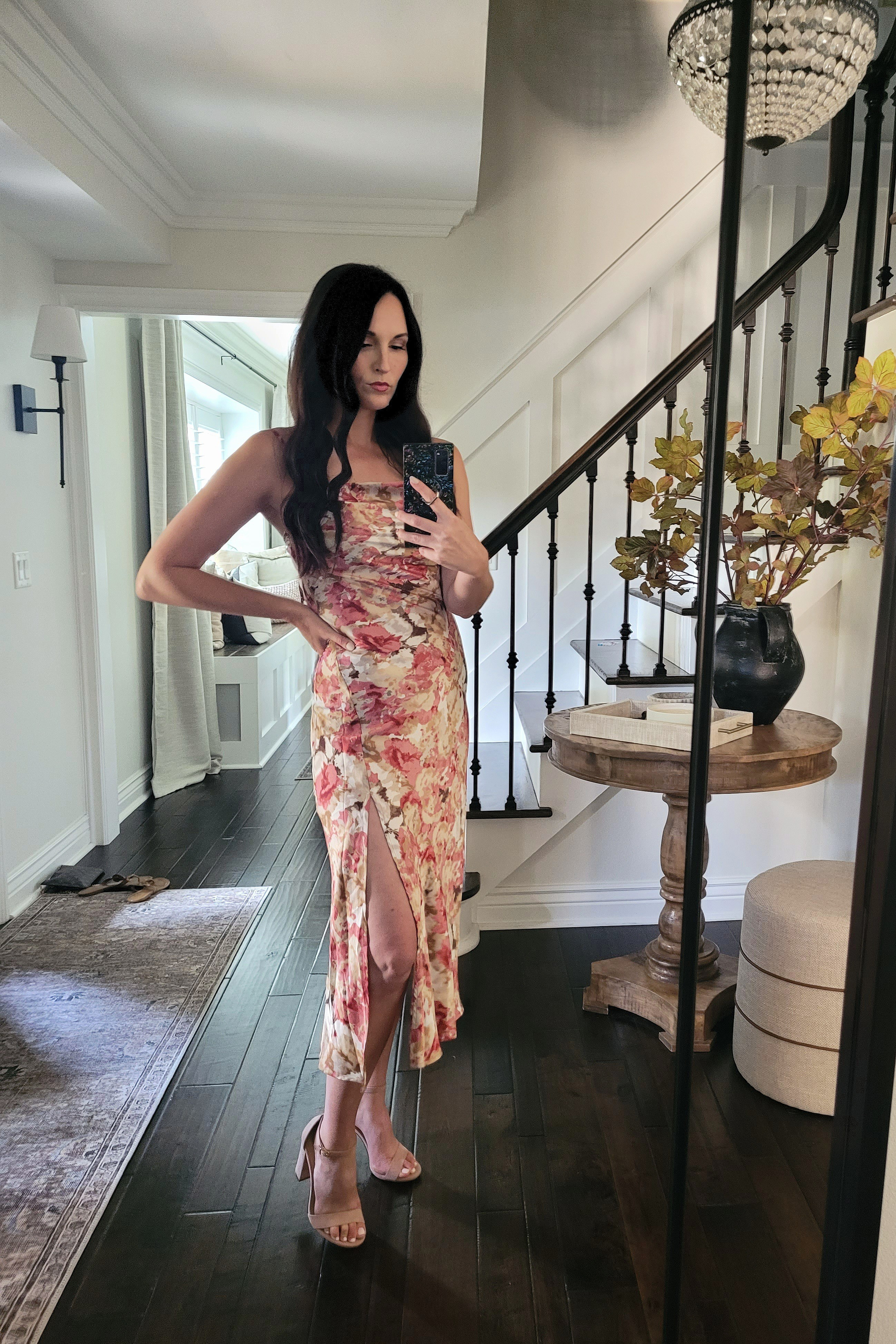 I found the *perfect* fall wedding guest dress,  it's a silky slip dress with a tall slit, fall floral print,  and under $50 from Amazon! Run! Wedding guest dress,  fall wedding,  slip dress,  Amazon finds,  Amazon fashion

#LTKFindsUnder50 #LTKWedding #LTKSeasonal
