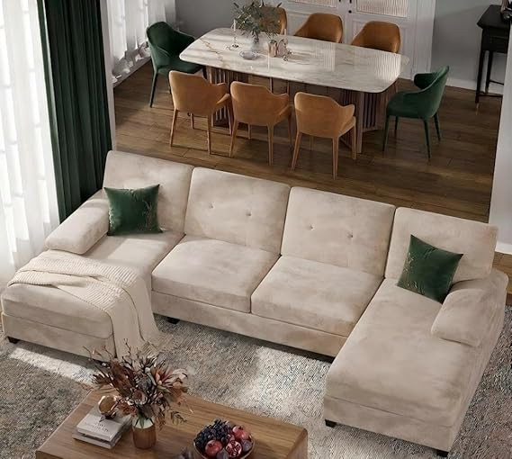 Amazon.com: U-Shaped Sectional Couches for Living Room, 4 Seat Sofa with Double Chaise Lounges,So... | Amazon (US)