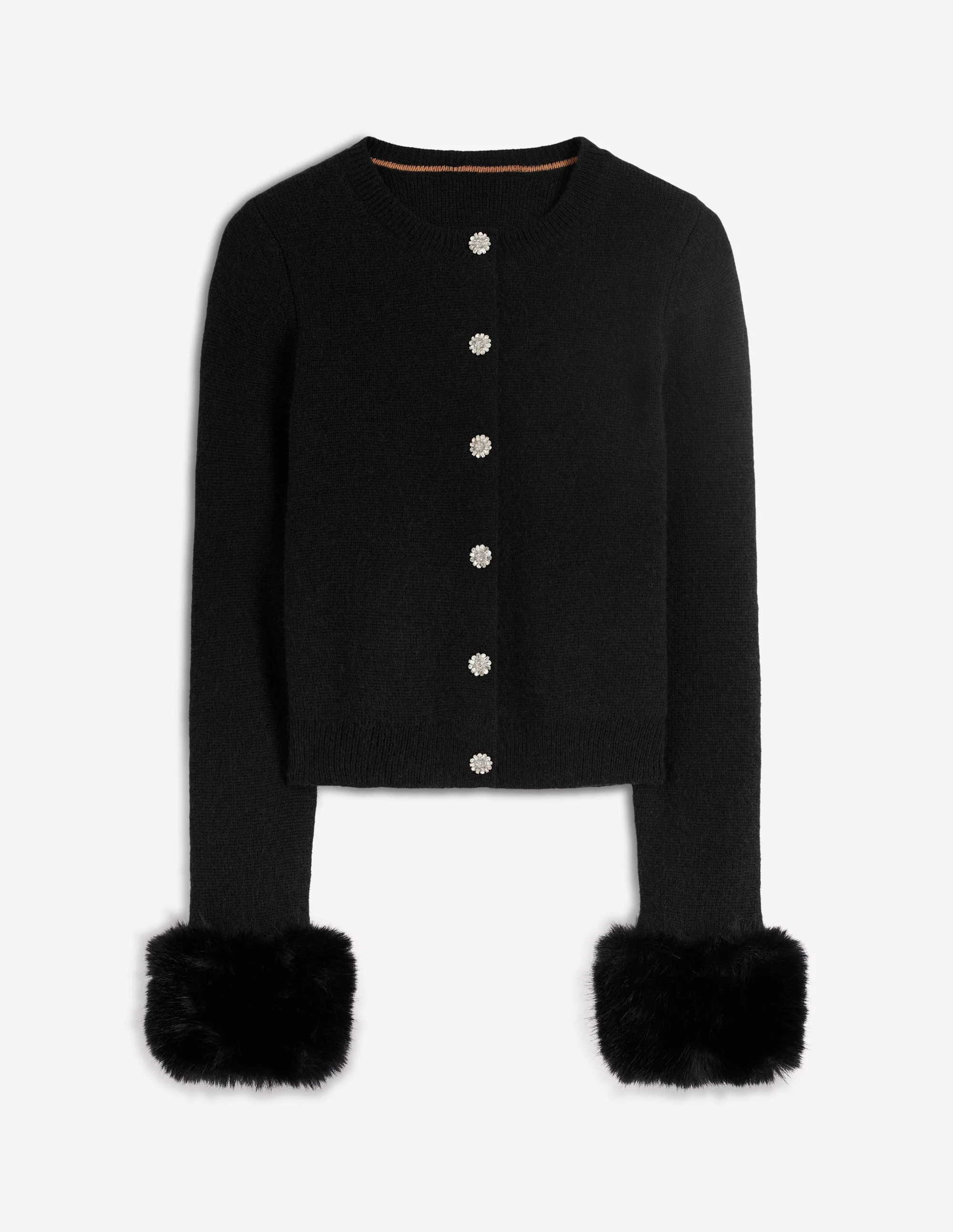 Fur Trim Cardigan-Black | Boden (US)