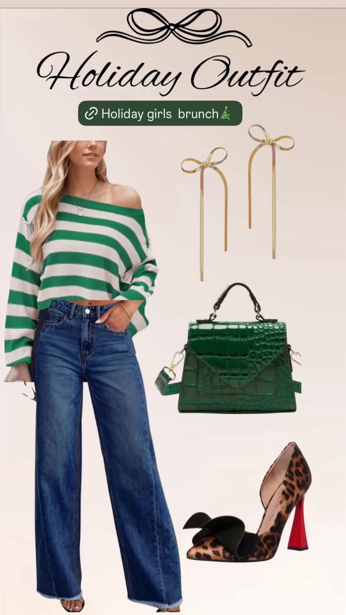 Holiday girls’ brunch outfit 🍃🎄
A little classic, a little bold — the perfect mix for a festive girls’ day out!
I paired this cozy striped sweater with wide-leg denim and the cutest statement heels.
Green, gold, and a pop of leopard = holiday magic. ✨

holiday outfit, girls brunch outfit, amazon outfit, holiday fashion, chic casual holiday look

#LTKSeasonal #LTKHoliday #LTKFindsUnder50