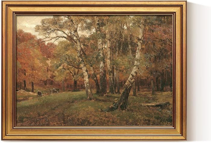 ARPEOTCY Autumn Forest Wall Art 12x16 Inch Gold Framed Canvas, Vintage Woodland Landscape Painting, Rustic Farmhouse Nature Decor, Fall Artwork for Living Room Bedroom Office | Amazon (US)