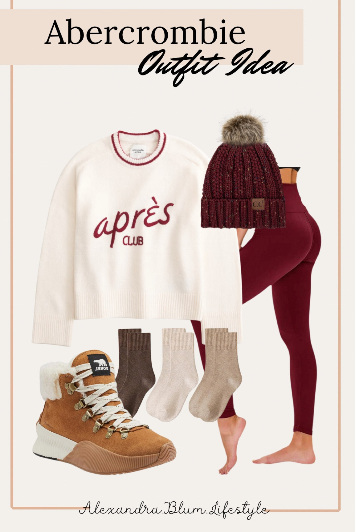 Cute graphic sweatshirt from Abercrombie! Casual outfit idea for mountain vacations, ski outfit, and resort wear! Red leggings, boot socks and winter boots all from Amazon! Outdoor outfit idea! Hiking outfit! 

#LTKFindsUnder100 #LTKShoeCrush #LTKStyleTip