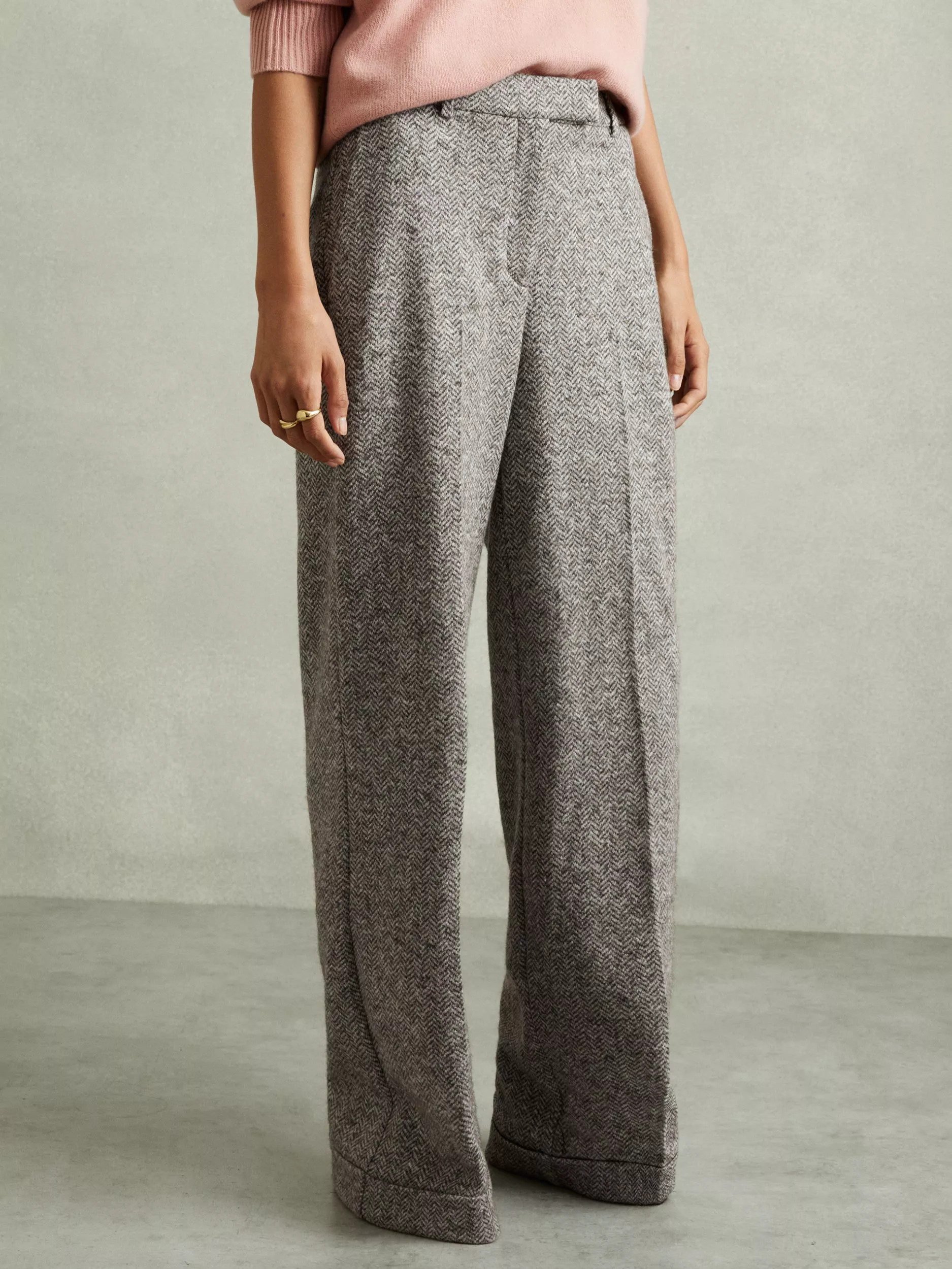 ReissPetite Belle Wool Blend Wide Leg Trousers, Grey | John Lewis (UK)