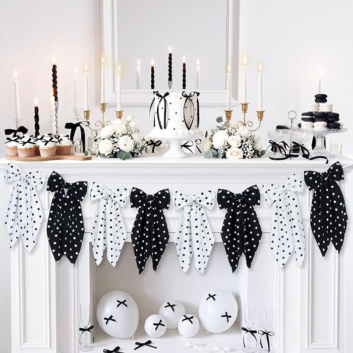 Black and White Polka Dot Bow Garland Banner, Double-Layer Fabric Bows Banner Decor for Polka Dot... | Amazon (US)