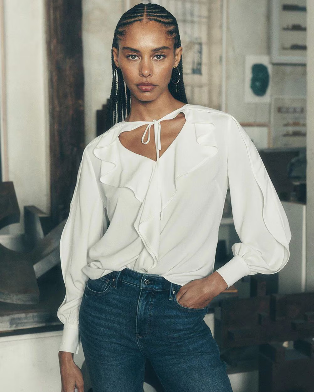 Tie-Neck Ruffle Blouse | White House Black Market