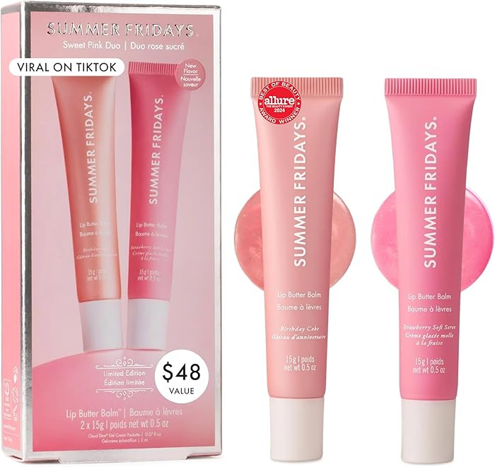 Lip Butter Balm Sweet Pink Duo - Conditioning Tinted Lip Balm + Overnight Mask for Instant Shine ... | Amazon (US)