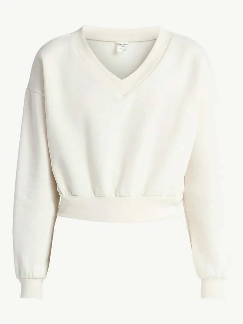No Boundaries V-Neck Fleece Cropped Sweatshirt, Women's | Walmart (US)