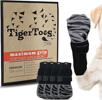 DOK TigerToes Premium Non-Slip Dog Socks for Hardwood Floors - Extra-Thick Grip That Works Even W... | Amazon (US)