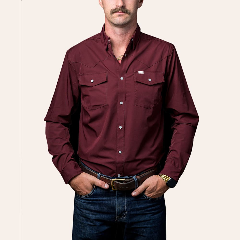 Ferrell Men's Wine Snap-Front Long Sleeve Western Shirt | Cavender's
