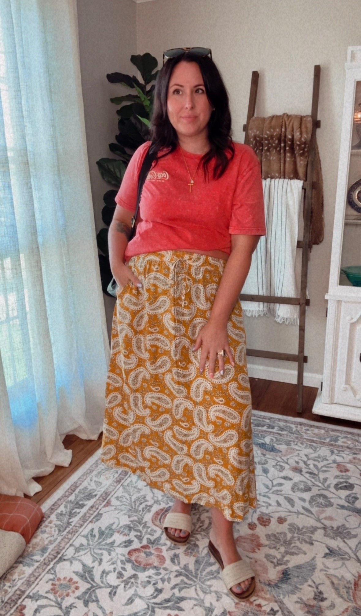 Soft graphic tee and a maxi skirt = summer wardrobe ☀️ #amazon #walmart #casualcomfy #bohochic