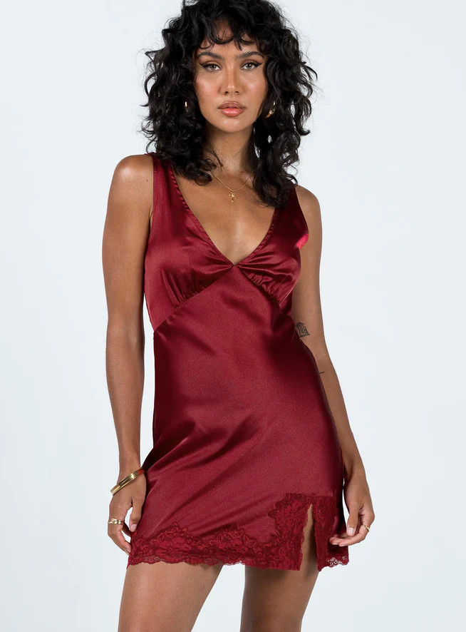 Athenia Mini Dress Burgundy | Princess Polly US