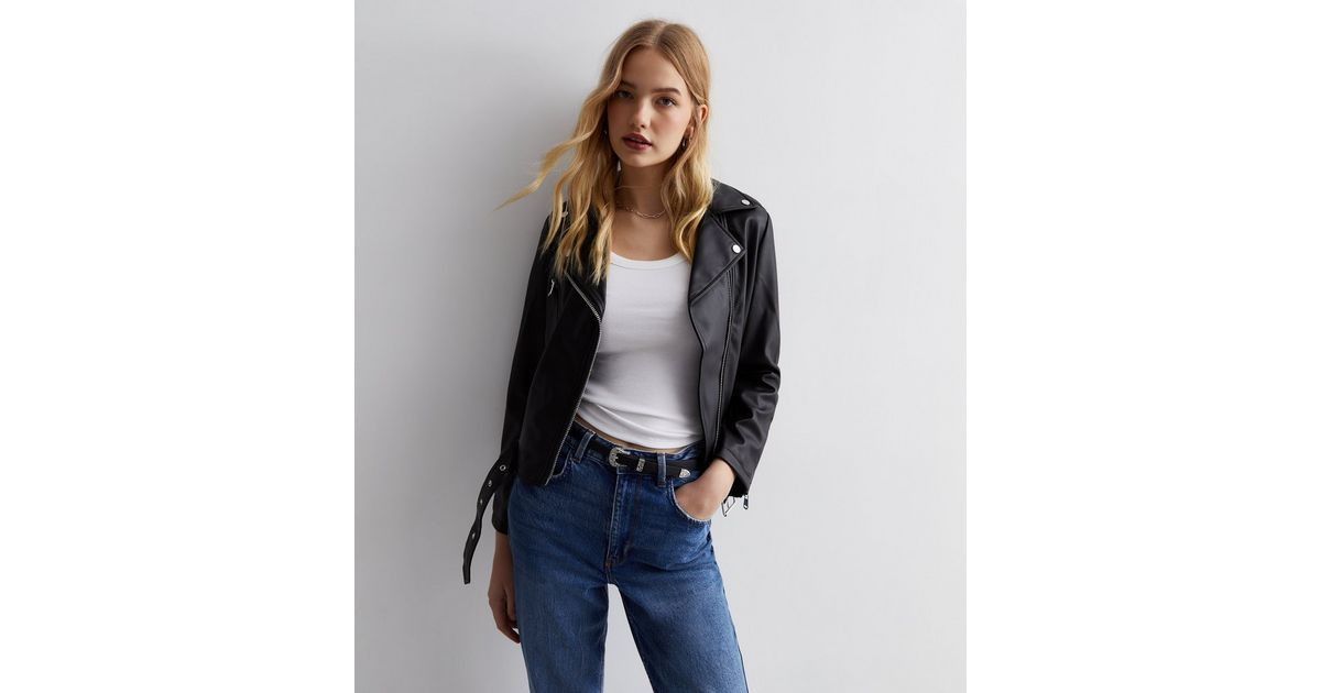 Black Leather-Look Belted Biker Jacket
						
						Add to Saved Items
						Remove from Saved It... | New Look (UK)