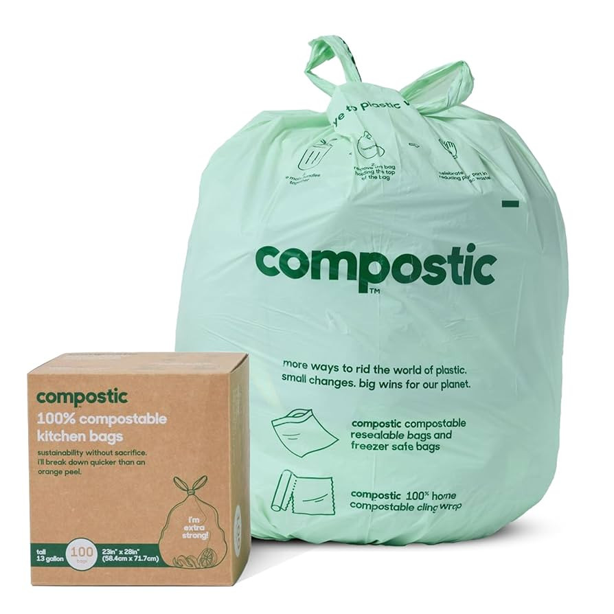 Compostic Home Compostable Trash Bags, 13 Gallon Tall Kitchen Rubbish Bags (23” x 29”), Extra... | Amazon (US)