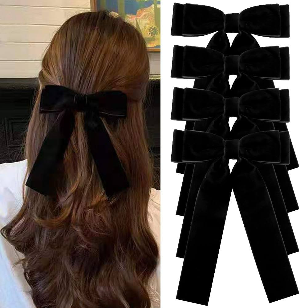 TOBATOBA 4PCS Black Velvet Hair Bows Black Hair Ribbon for Women Girls Hair Barrettes Hair Bow Cl... | Amazon (US)