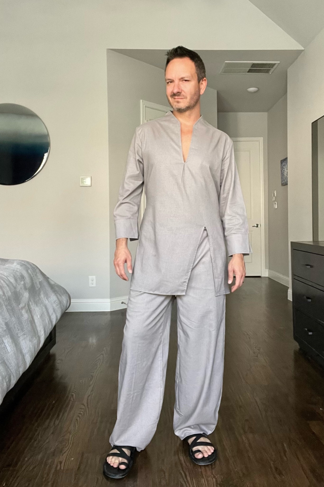 A modern take on relaxed menswear. The longline shirt and wide-leg trousers give this neutral matching set a clean, minimalist look that works especially well for vacation style, resort wear and warm-weather evenings.

#MensStyle #MensFashion #NeutralStyle #ResortWear #MensOutfits

#LTKMens #LTKootd #LTKSeasonal
