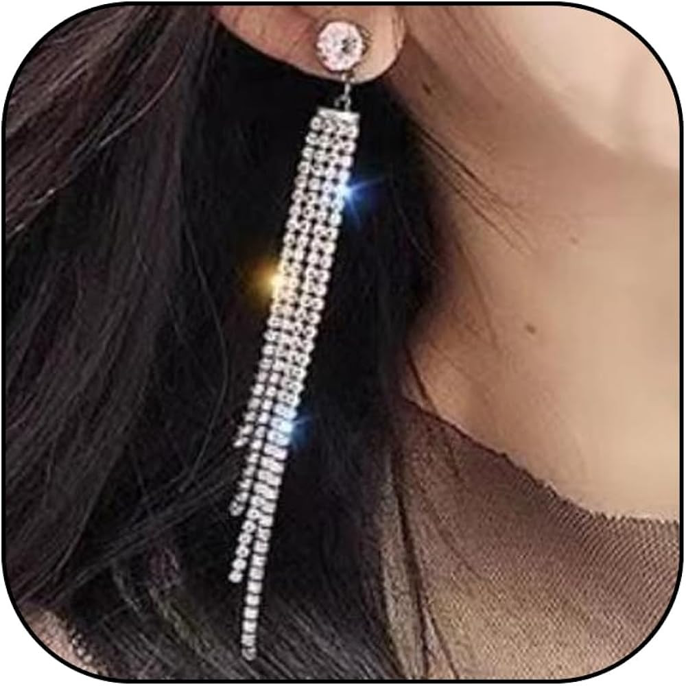 Rhinestone Drop Earrings for Women Sparkly Long Tassel Earrings Crystal Statement Earrings Bling ... | Amazon (US)