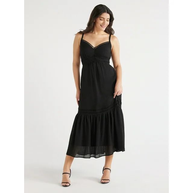Sofia Jeans Women's Lace Trim Maxi Dress, Mid Calf Length, Sizes XS-XXXL | Walmart (US)