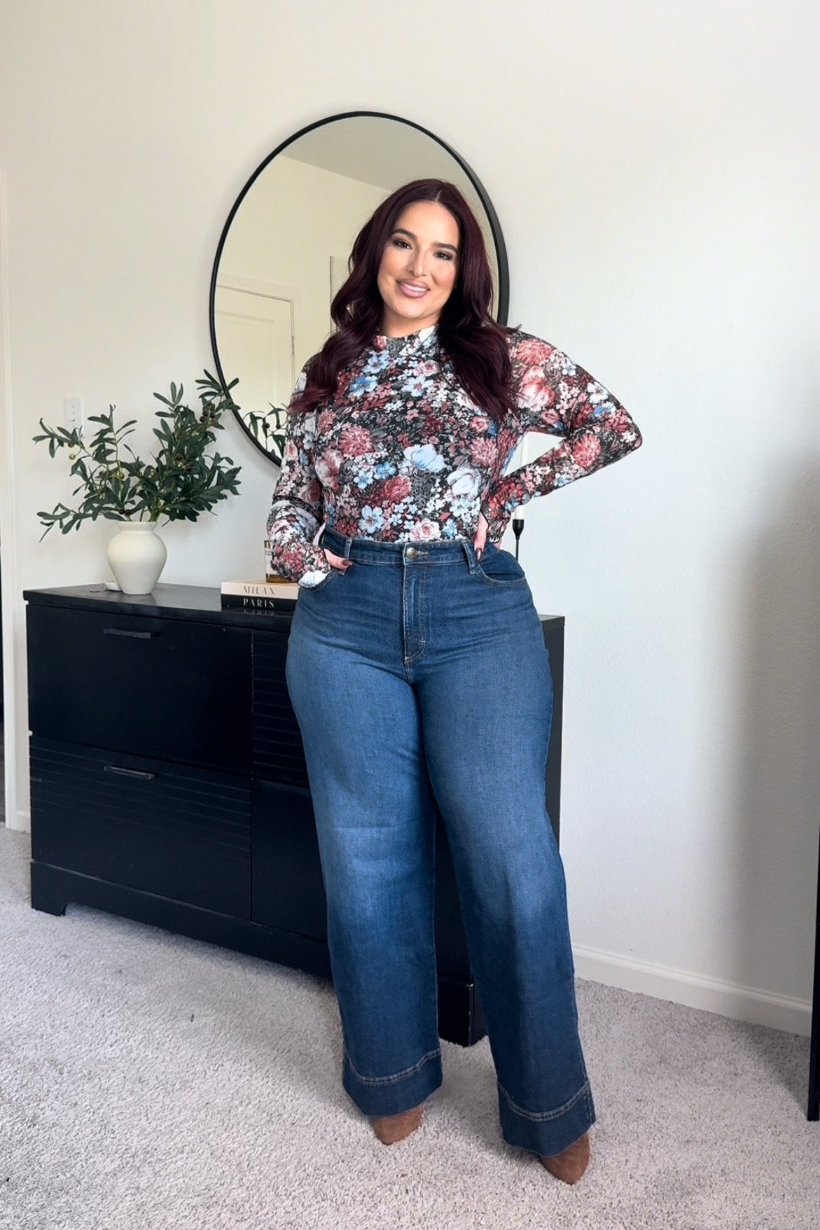 Jeans: size 16 R. I’m 5’7 I have these in long and Reg length. I prefer the Longer length for boots and the Reg for flats and kitten heels maybe. Floral top: XL

#LTKmidsize #LTKfindsunder50