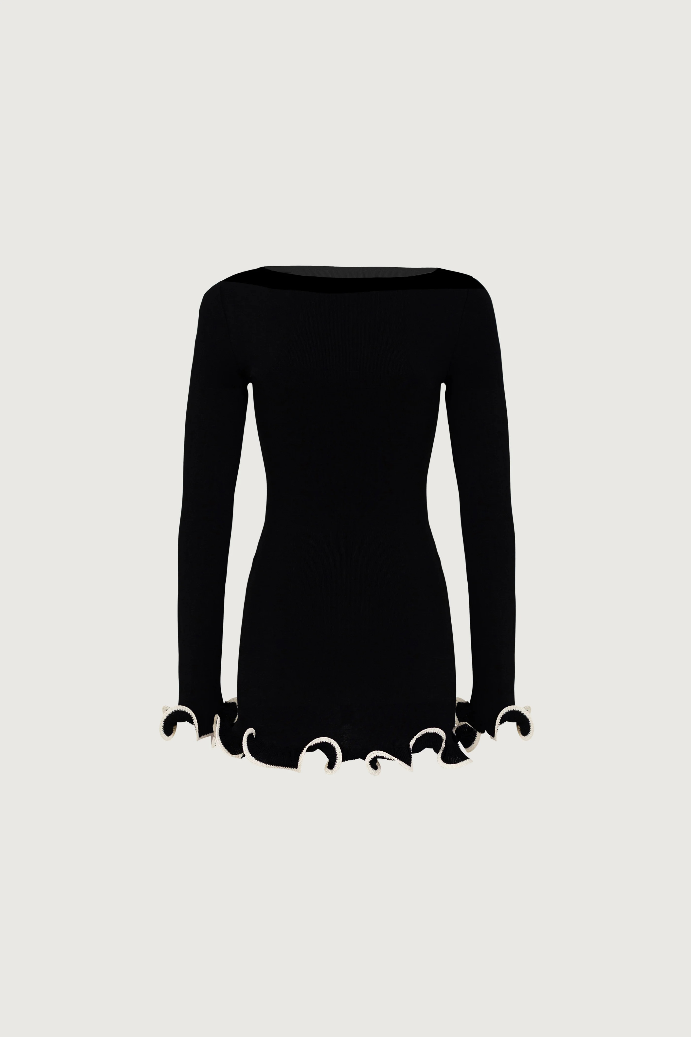 Ruffle Hem Mini Dress (Black/Cream) | SAME
