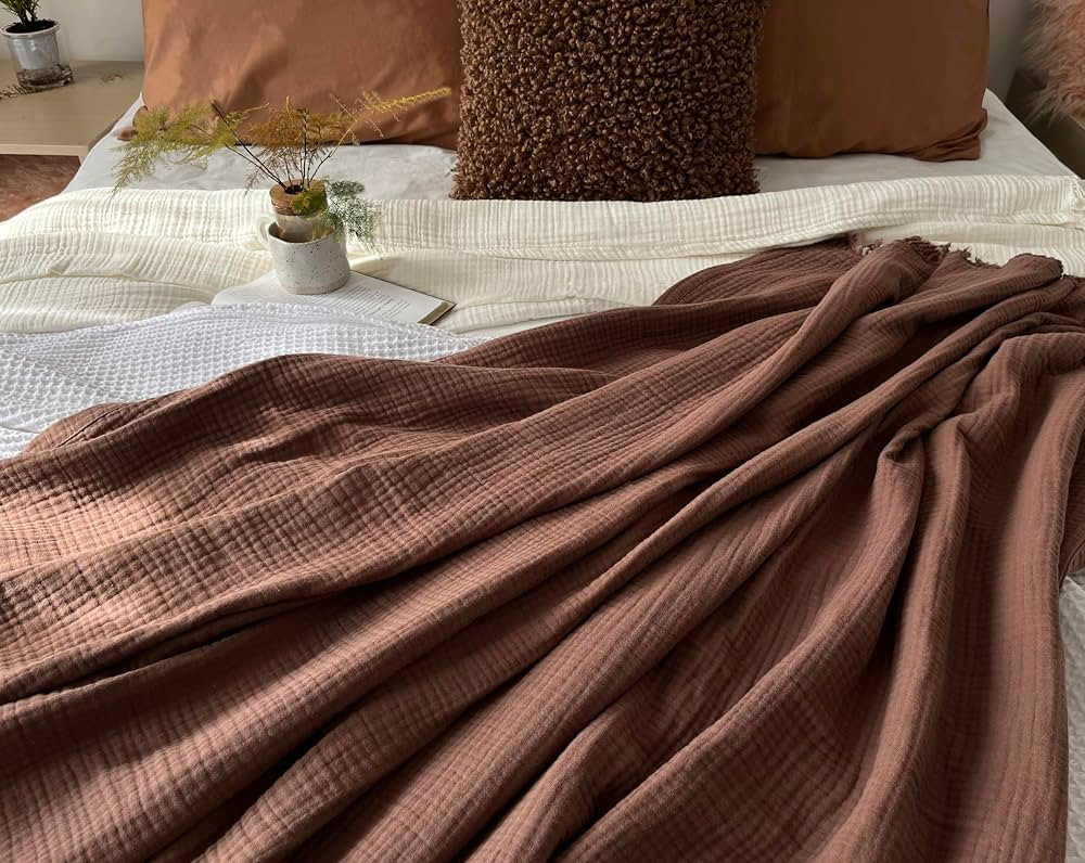 100% Organic Cotton Muslin Throw Blanket for Couch Adult, Travel, 4-Layer Pre-Washed Plant Dyed, ... | Amazon (US)
