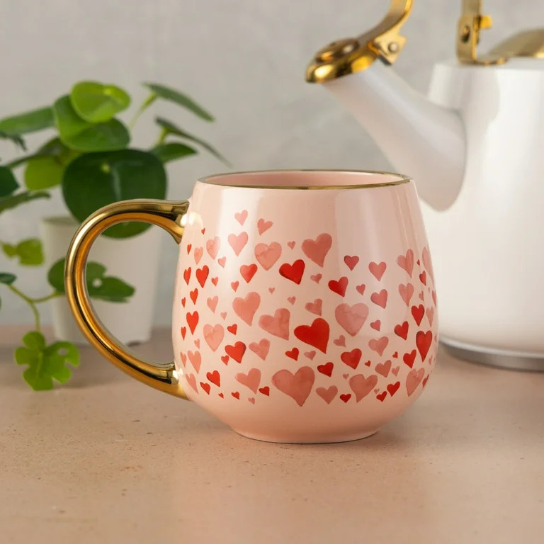 Thyme & Table 16 fl oz Hearts Ceramic Mug with Gold Handle | Walmart (US)