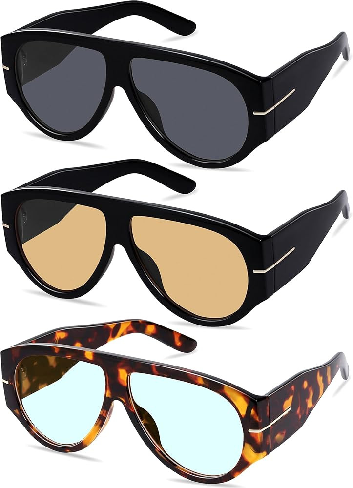 Oversized Retro Aviator Sunglasses for Women Men Trend 70s Thick Classic Vintage Style Sun Glasse... | Amazon (US)