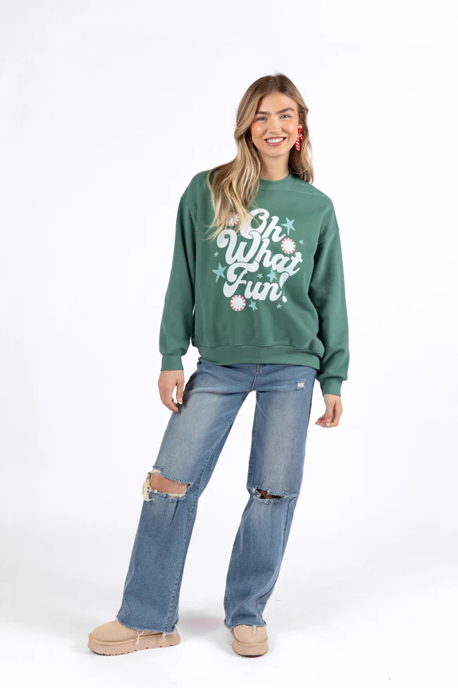 Oh What Fun Pine Needle Green Graphic Sweatshirt DOORBUSTER | Pink Lily