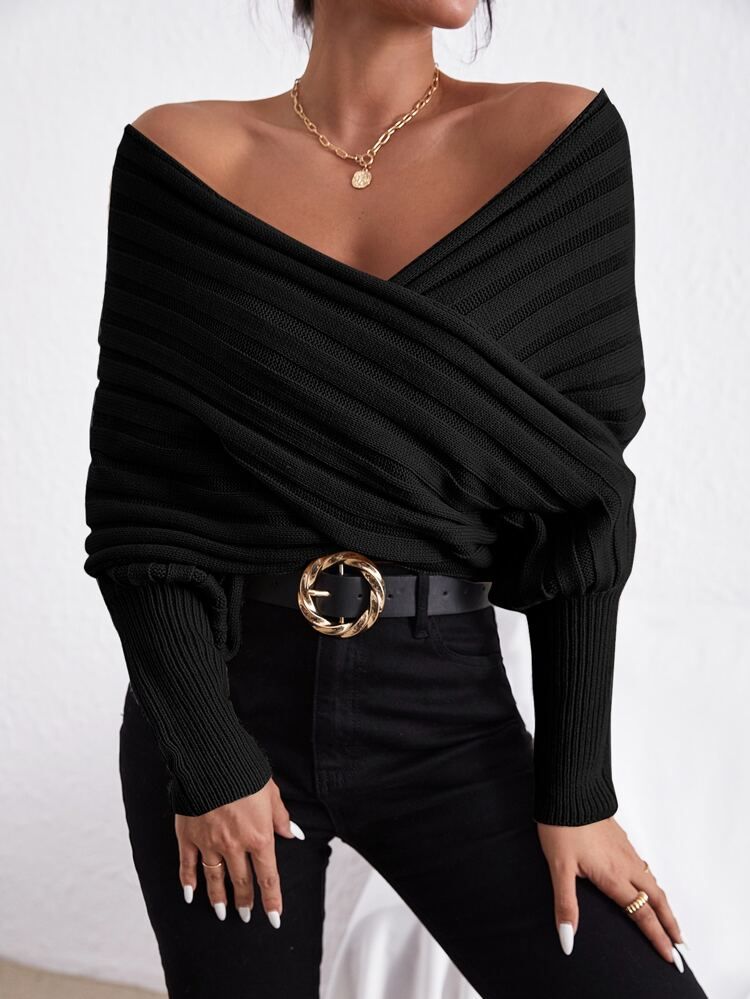 Rib Knit Wrap Sweater | SHEIN