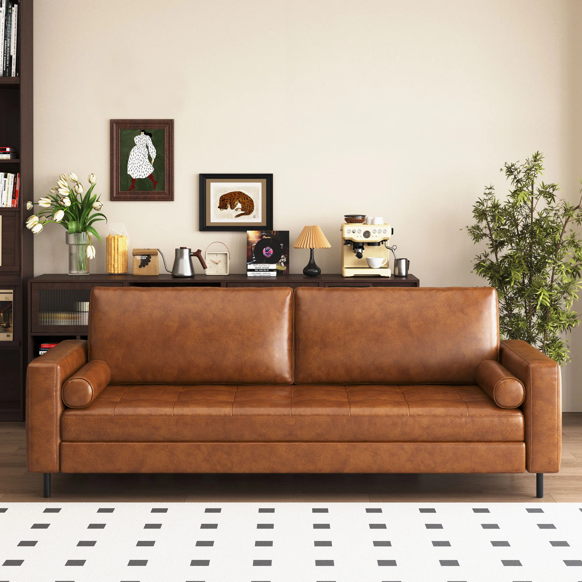 Medieval Modern Leather Sofa 80.31" Office Sofa With Cushions/pillows 3-seater Sofa Suitable For Living Room Apartment Office, Brown | Wayfair North America