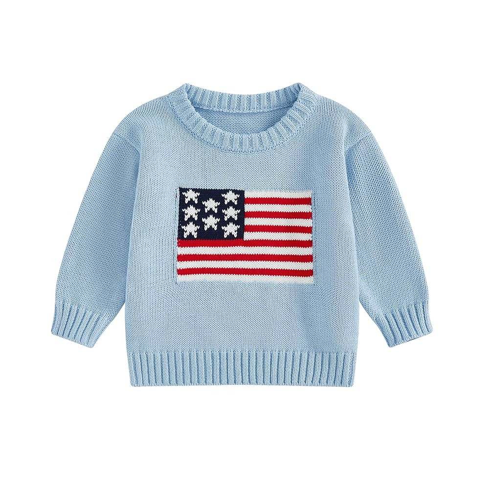 Toddler Baby Girl Boy Knit Sweater American Flag Embroidery USA Sweaters Pullover 4th of July Out... | Amazon (US)