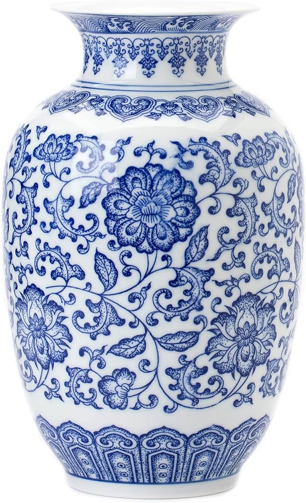 Blue Vase, Chinoiserie Vase, Ginger Jar Vase for Home Decor, Blue and White Porcelain Decor,9 "H | Amazon (US)