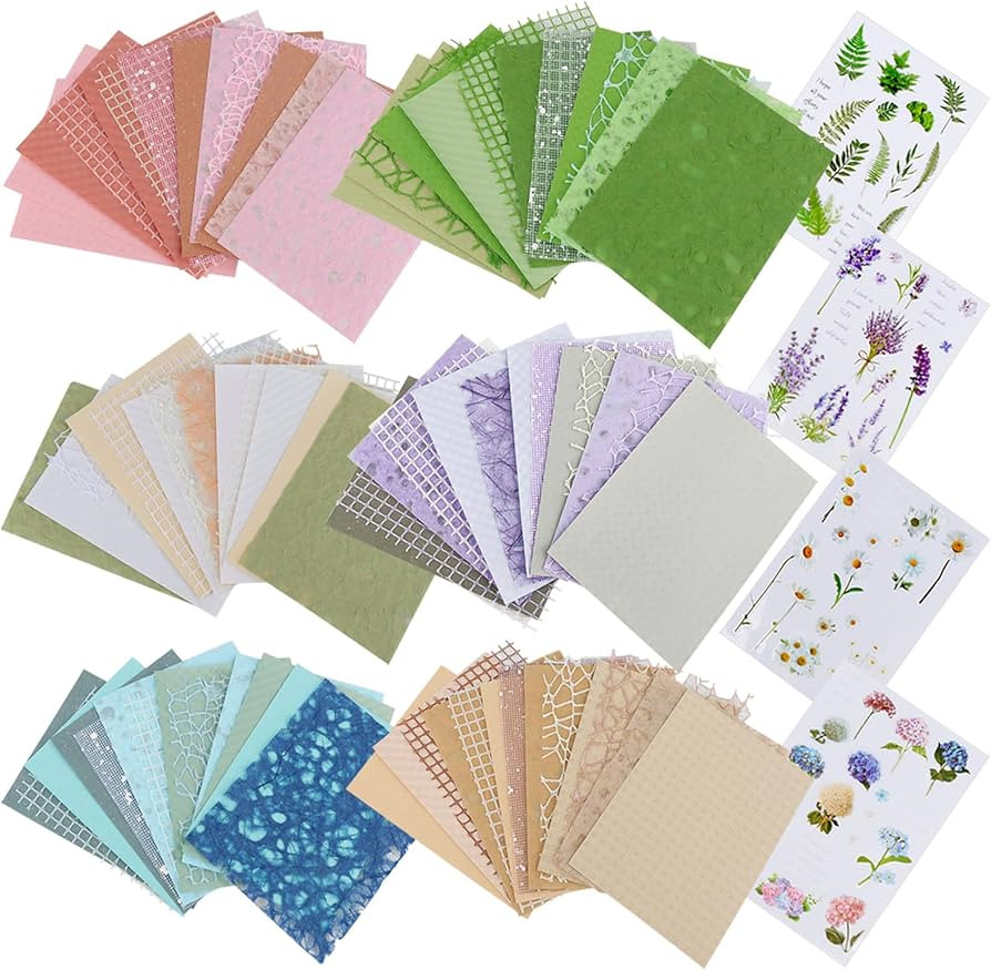 96 Textured Scrapbook Paper and 4 Stickers Sheets Kit,3.9x5.5 in Mixed Media Scrapbooking Paper S... | Amazon (US)