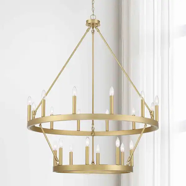 Acroma 20 Light 40 Inch Modern Farmhouse Wagon Wheel Chandelier - Satin Brass | Bed Bath & Beyond