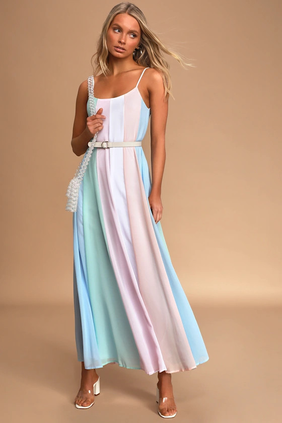 Days to Remember Light Blue Multi Striped Maxi Dress | Lulus (US)