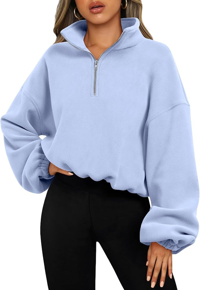 AUTOMET Womens Quarter Zip Pullover Oversized Long Sleeve Sweatshirt Half Zip Cropped Hoodie Teen... | Amazon (US)