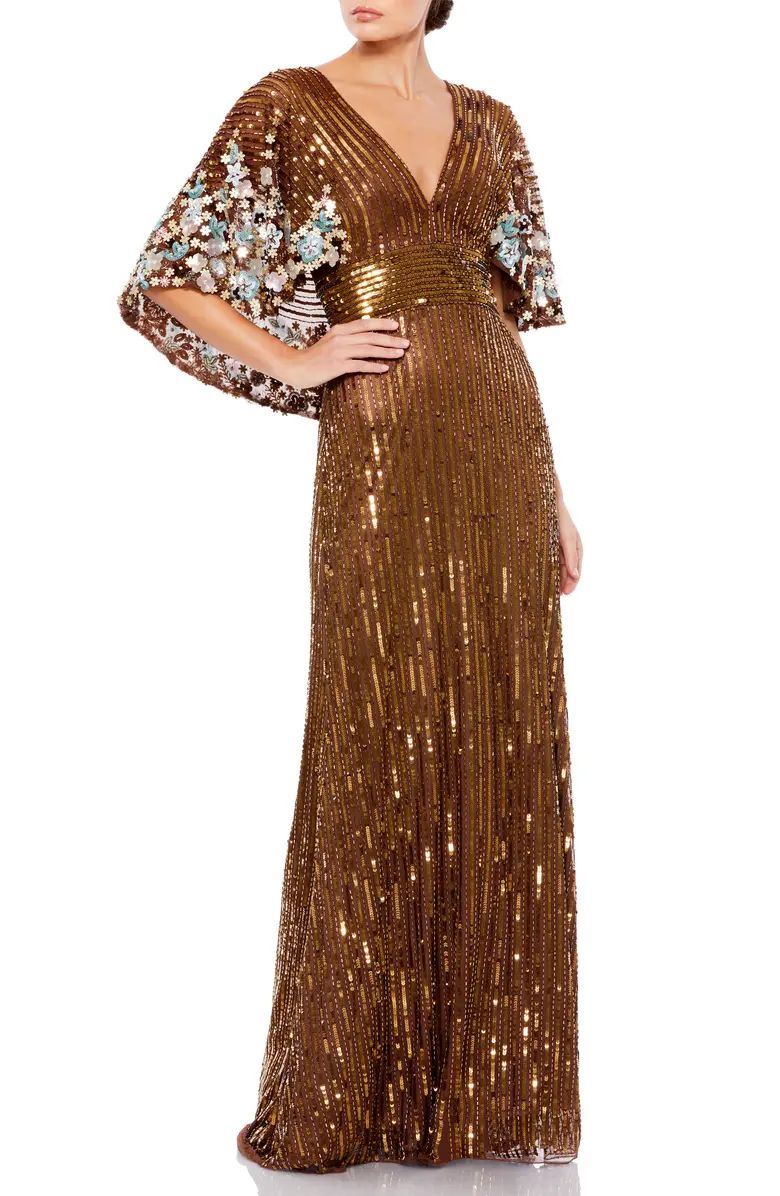 Floral Sequin Capelet Column Gown | Nordstrom